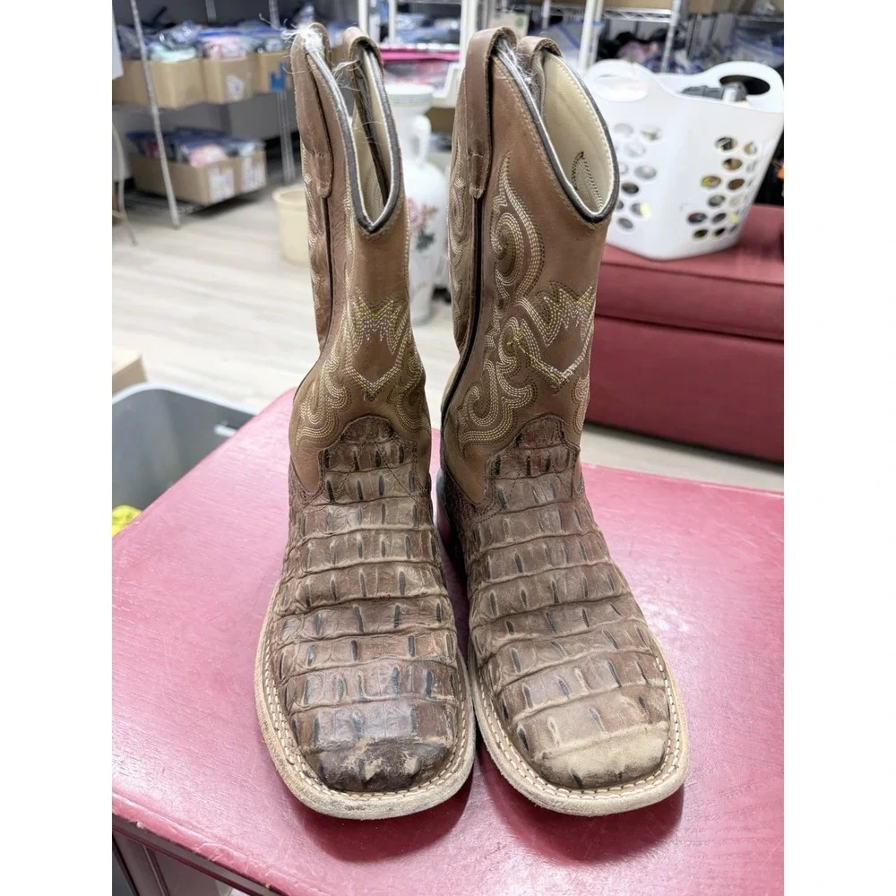 Old West Children's Gator Print Square Toe Western‎ Boots Size 2Y GOOD